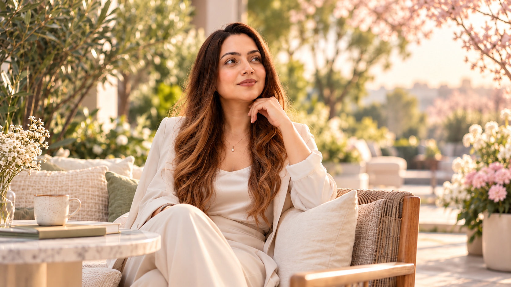 Ayaana Khapre Reflecting In A Sunlit Garden Lounge