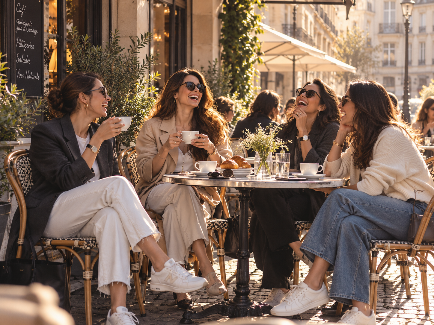 Four Women Sharing A Laugh At An Outdoor Café